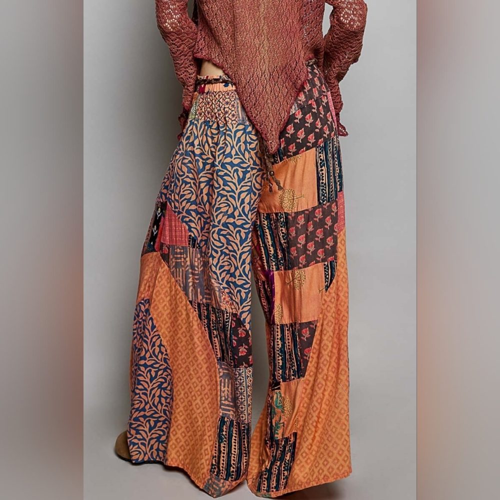 153 POL Vibrant Patchwork Wide-Leg Pants - Picture 3 of 6